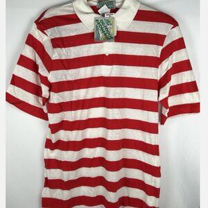 NWT Vintage Outdoor Exchange Red White Striped Polo Shirt Sz L Preppy 90s 80s